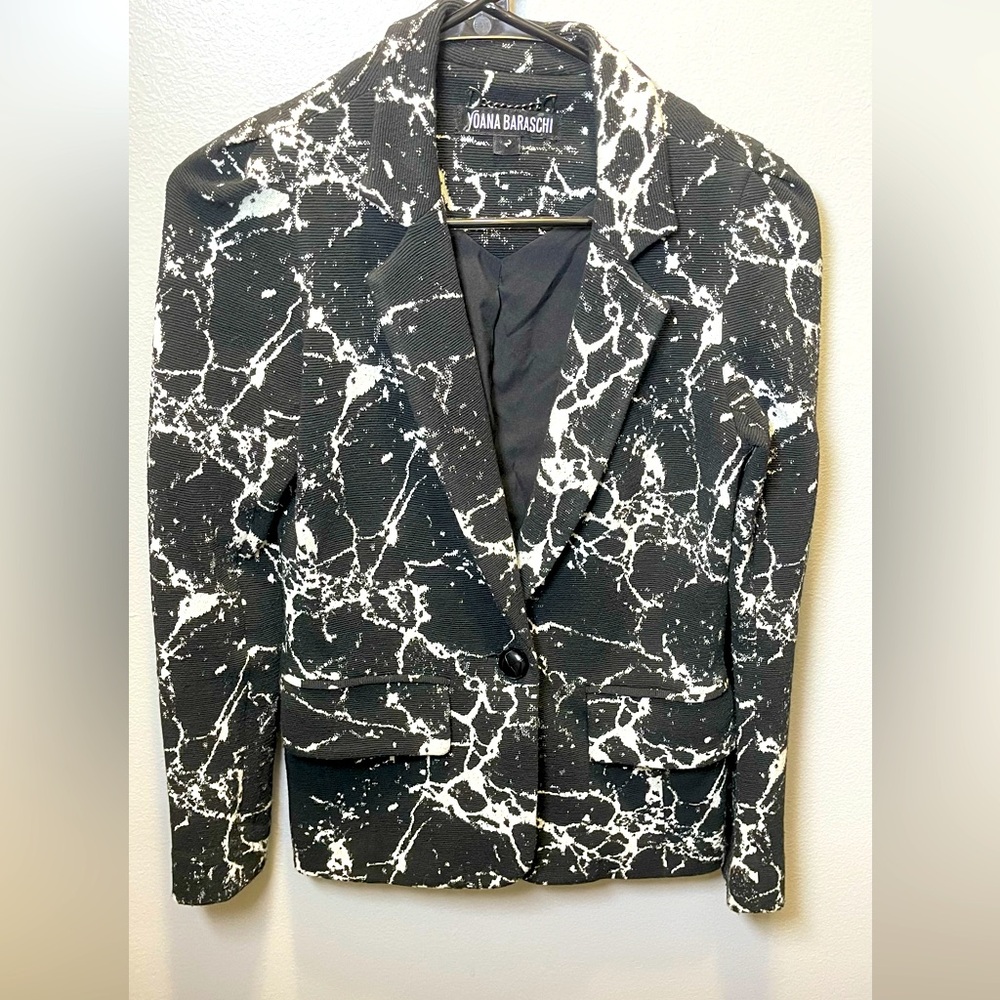 Yoana Baraschi Women's Marled Black White Future Perfect Stretch Blazer Size 2‎